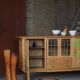 Danish oak buffet with lead glass doors, Henning Kjærnulf, Denmark, 1960s