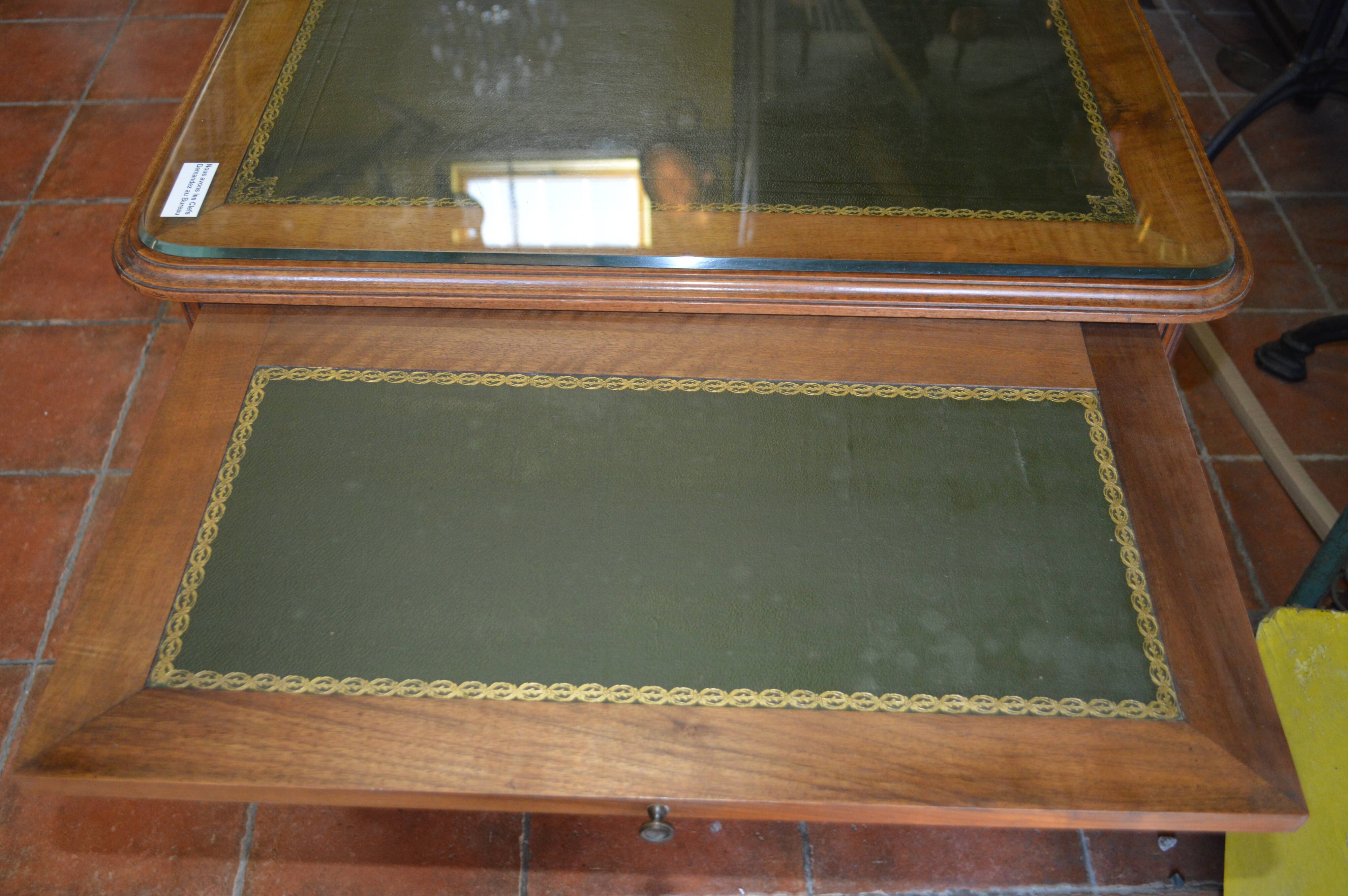 Walnut desk with zippers on the side