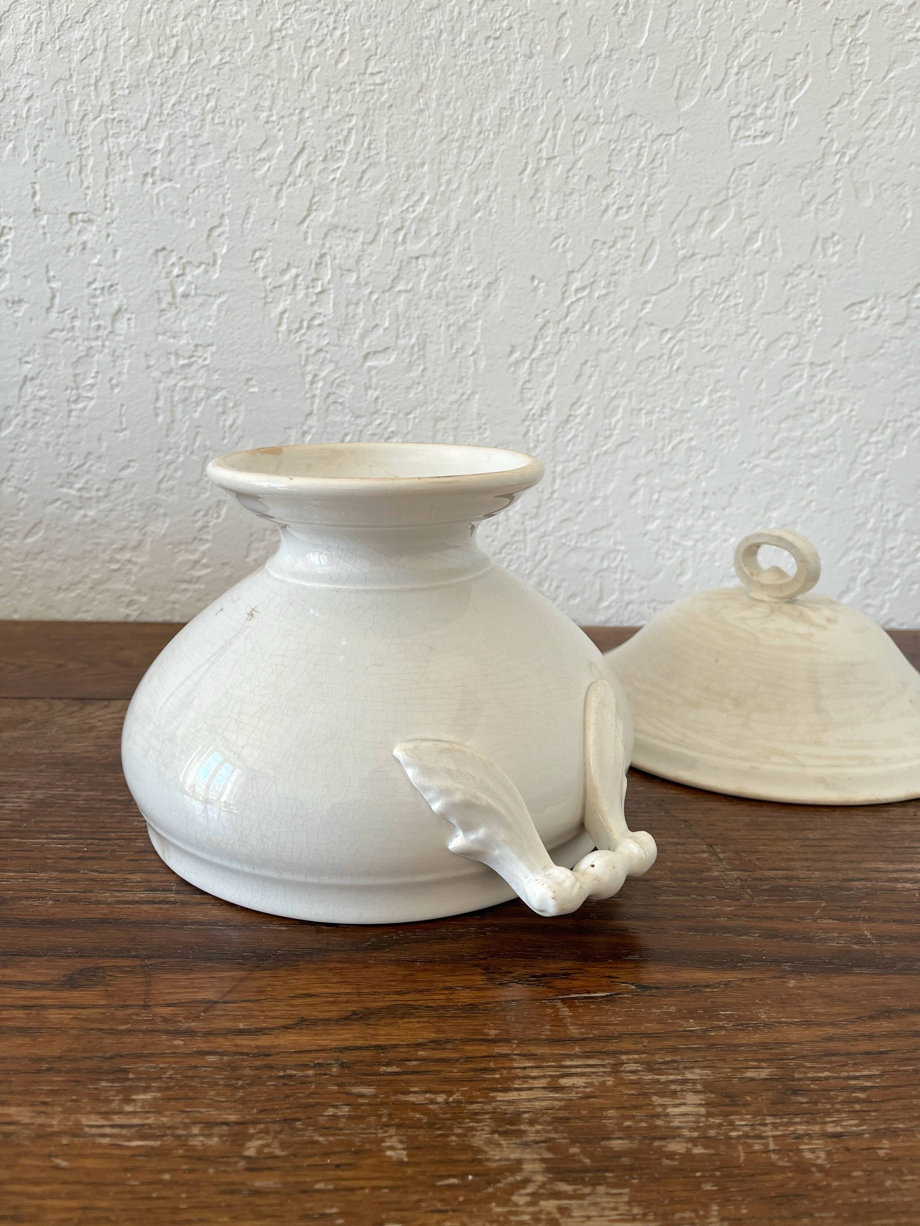 Antique white ironware soup tureen from the end of the 19th century