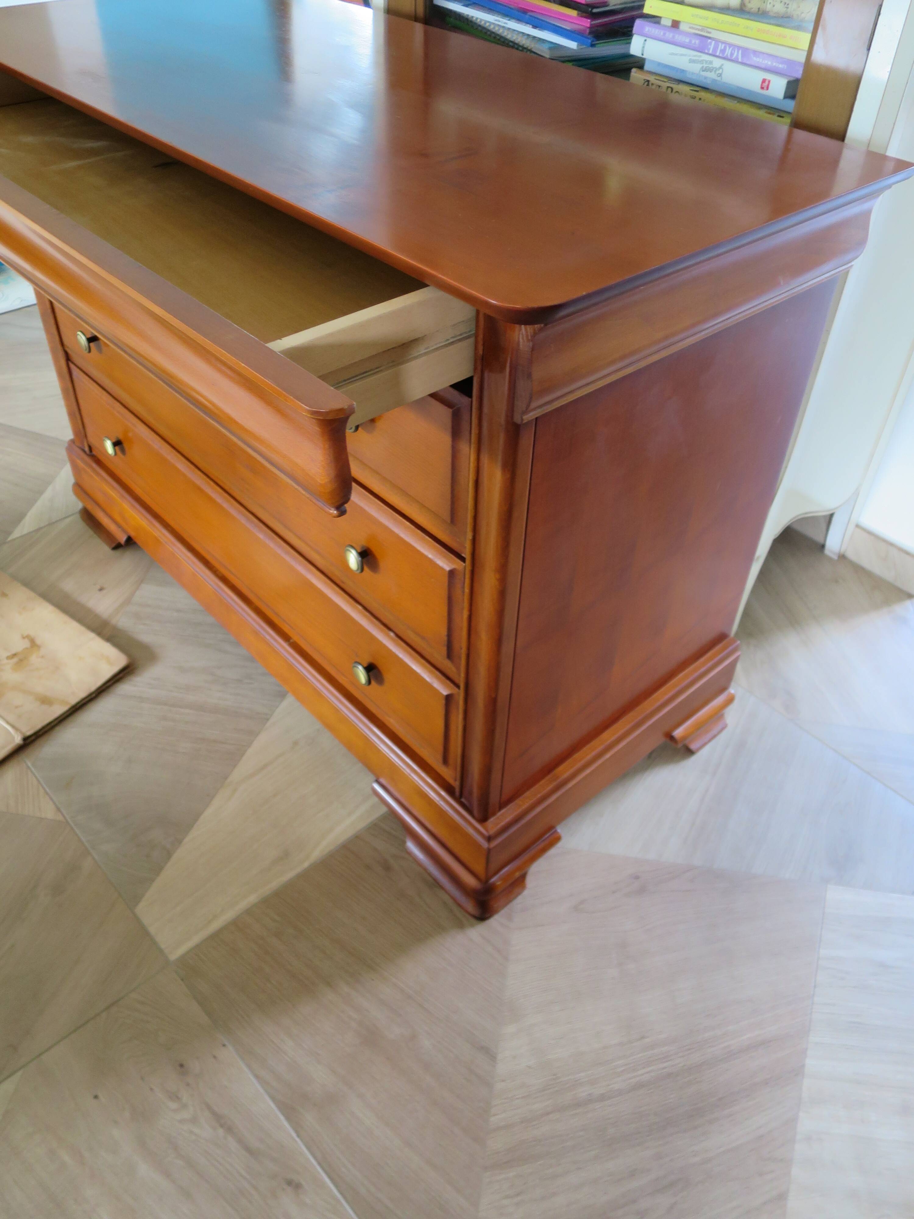 Cherry wood ogee chest of drawers - 4 drawers - 80s - long chest of drawers - Louis Philippe style