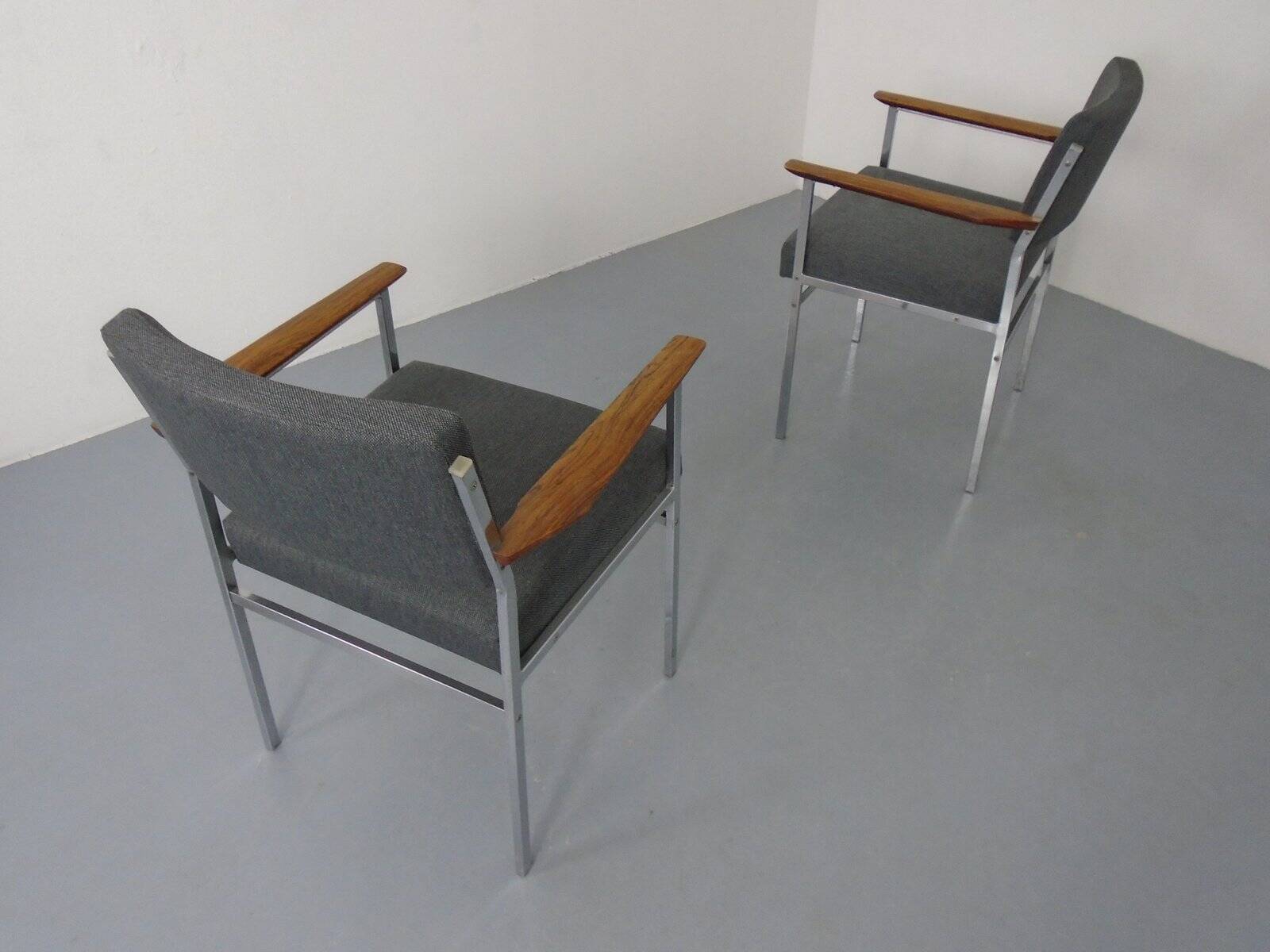 Vintage Square Tubular Rosewood and Steel Armchairs, Germany, 1960s, Set of 2