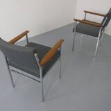 Vintage Square Tubular Rosewood and Steel Armchairs, Germany, 1960s, Set of 2