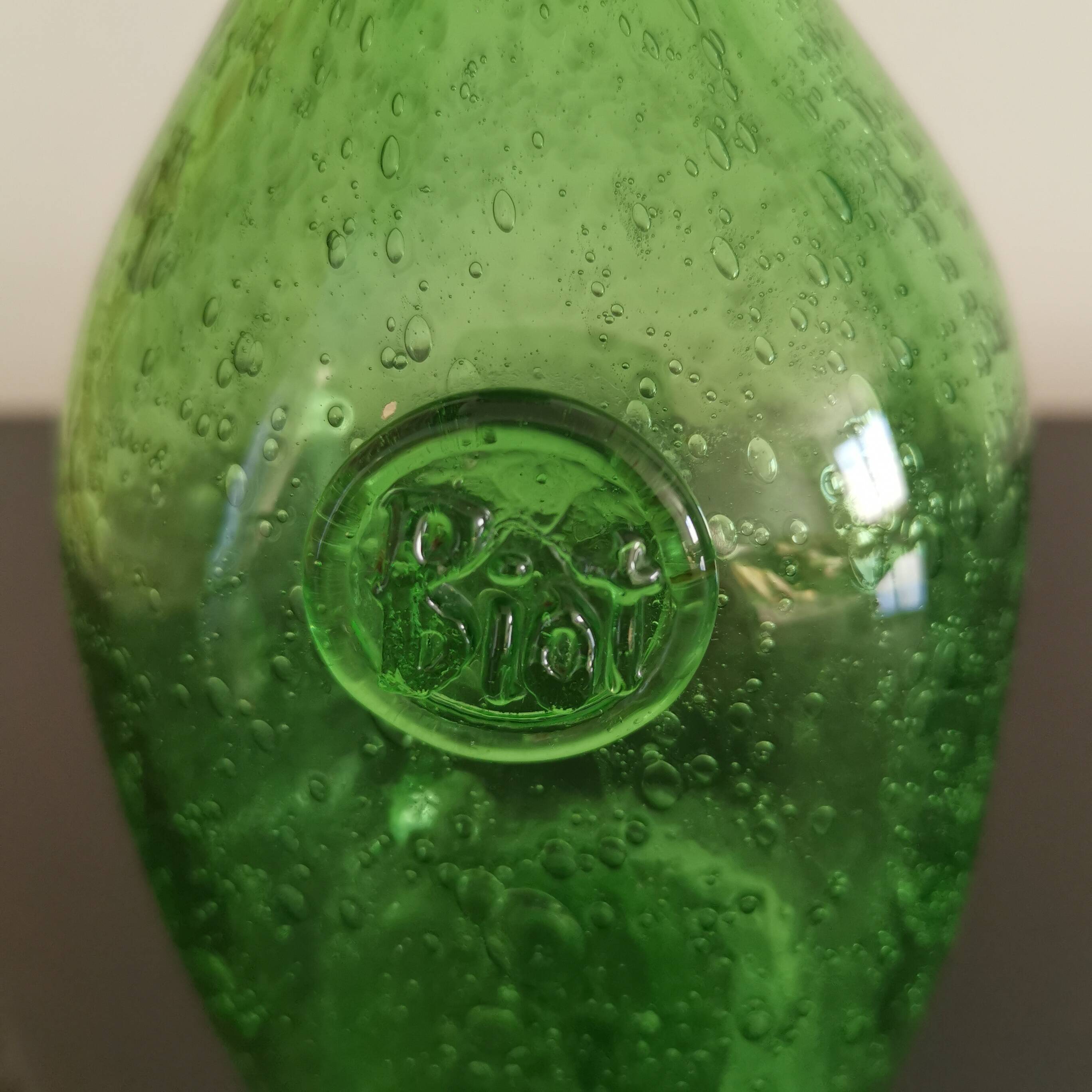 BIOT green blown glass bottle/bottle 24cm