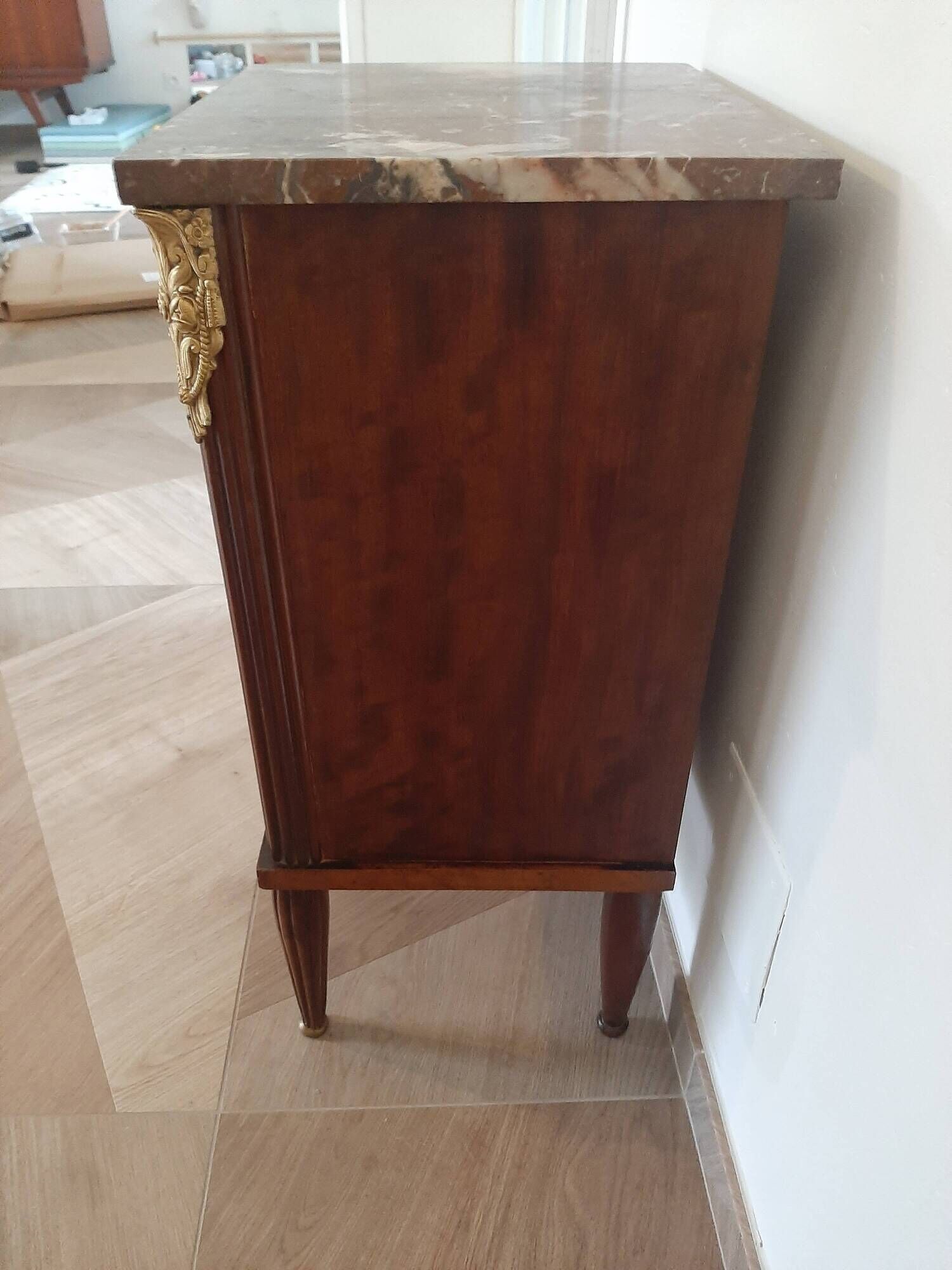 pretty Louis XVI Style bedside cabinet - 1 drawer - 1 Elm Burl marble tray door