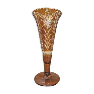 Vase cornet cristal doublé, overlay,
