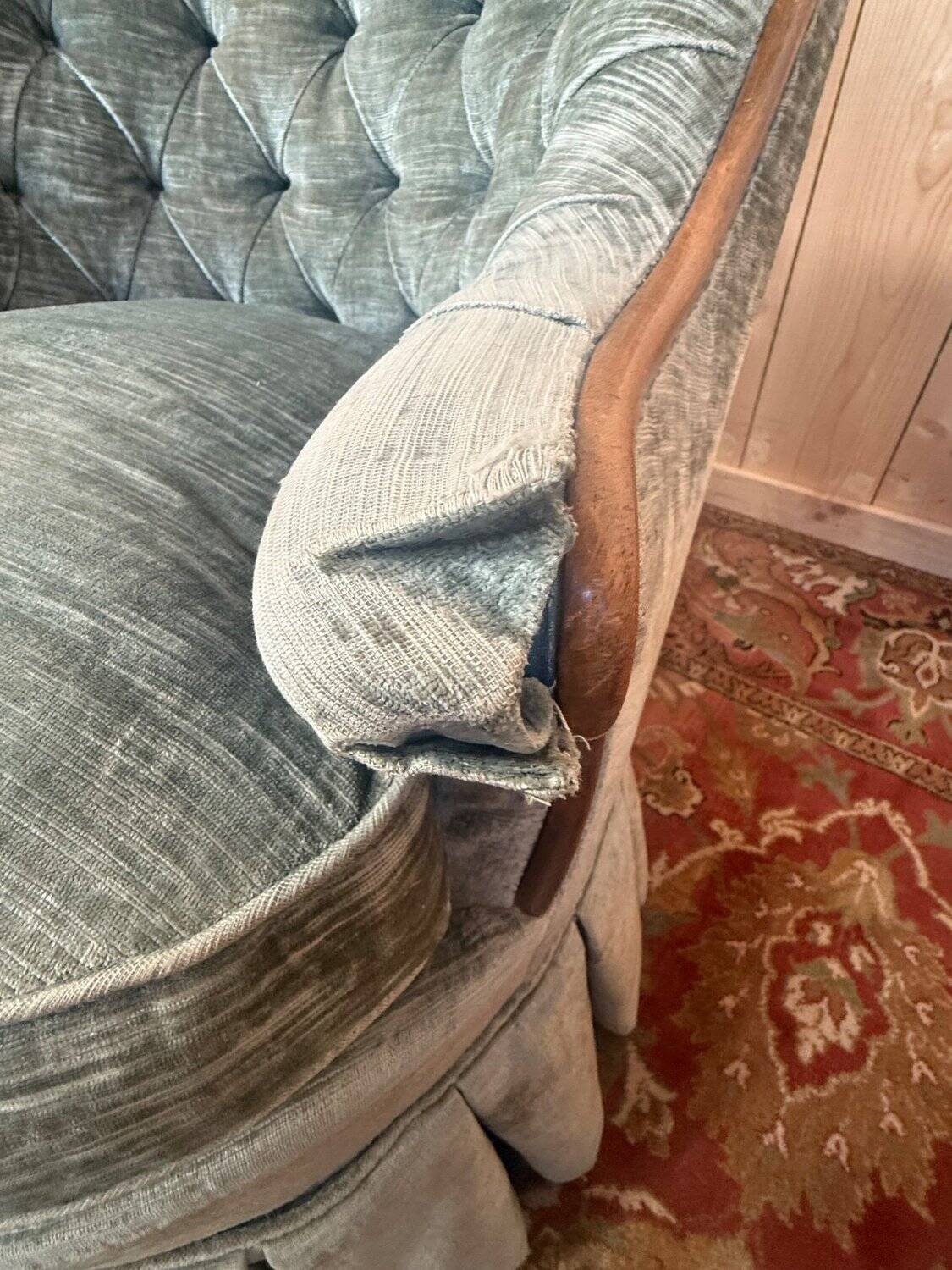 Pair of Napoleon III frog armchairs in grey-blue velvet