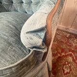 Pair of Napoleon III frog armchairs in grey-blue velvet