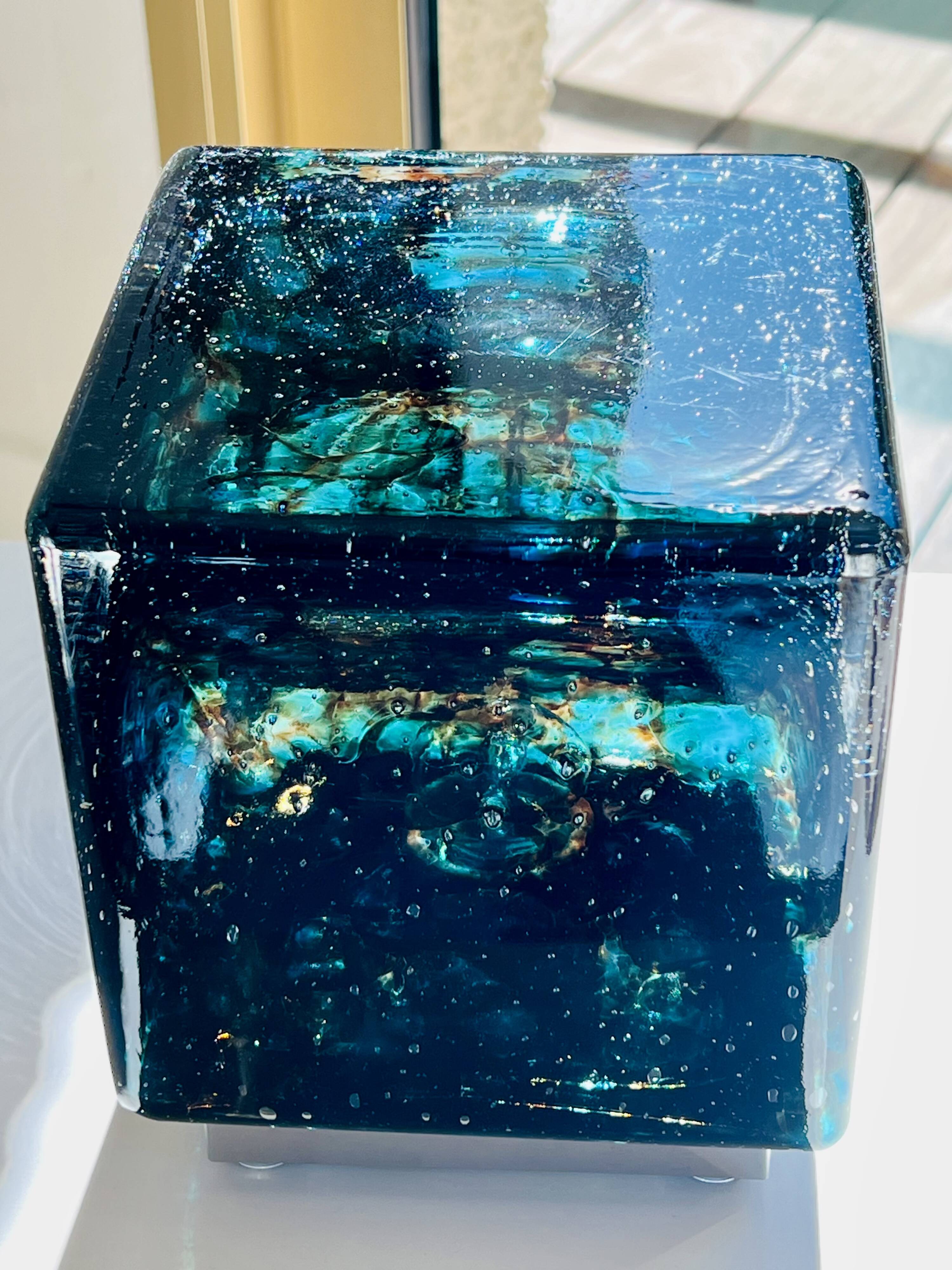 Lampe à poser cubique en verre de Murano par Limburg, Allemagne 70's