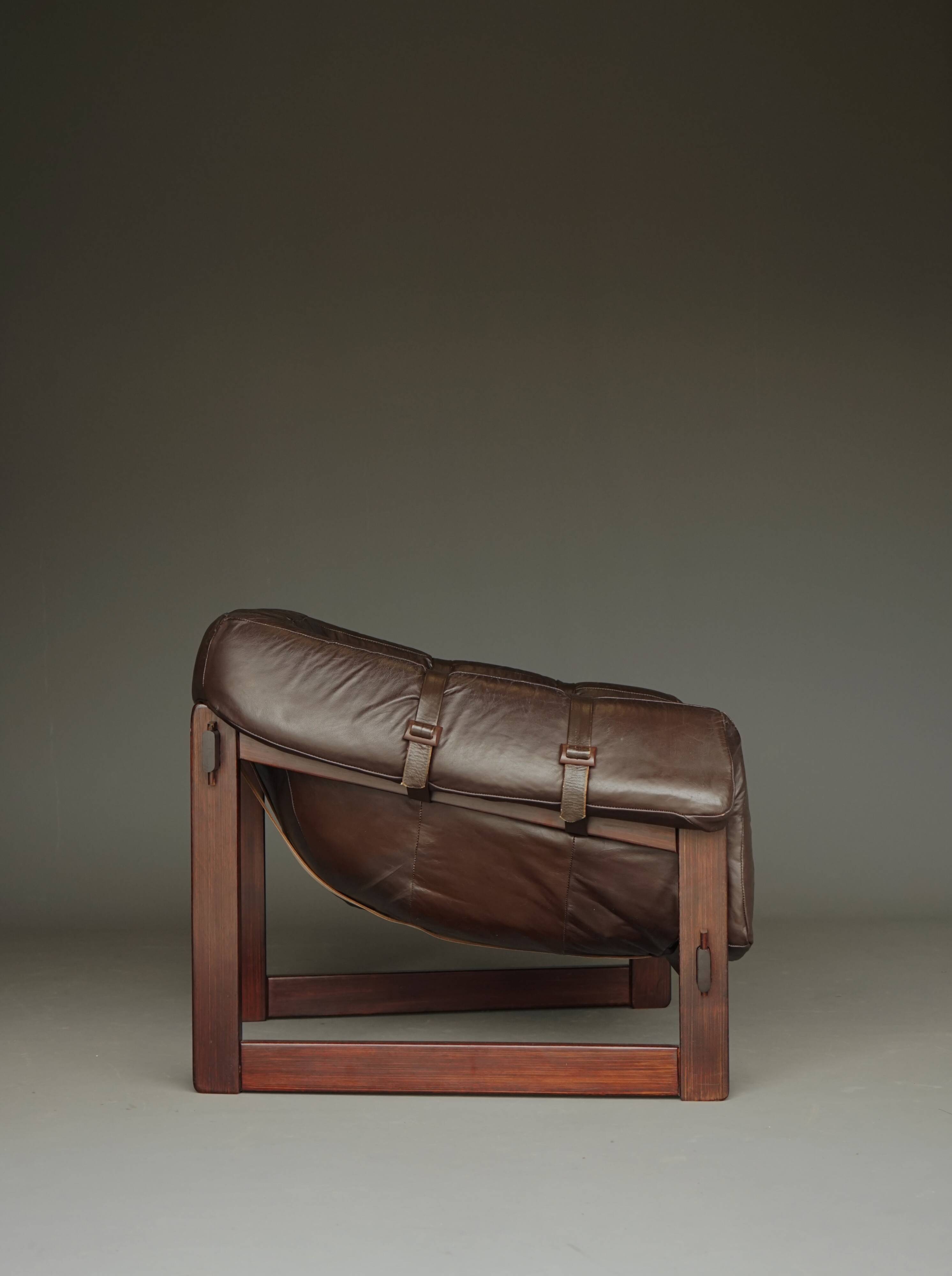 Rare pair of model MP-91 leather lounge chairs by Percival Lafer