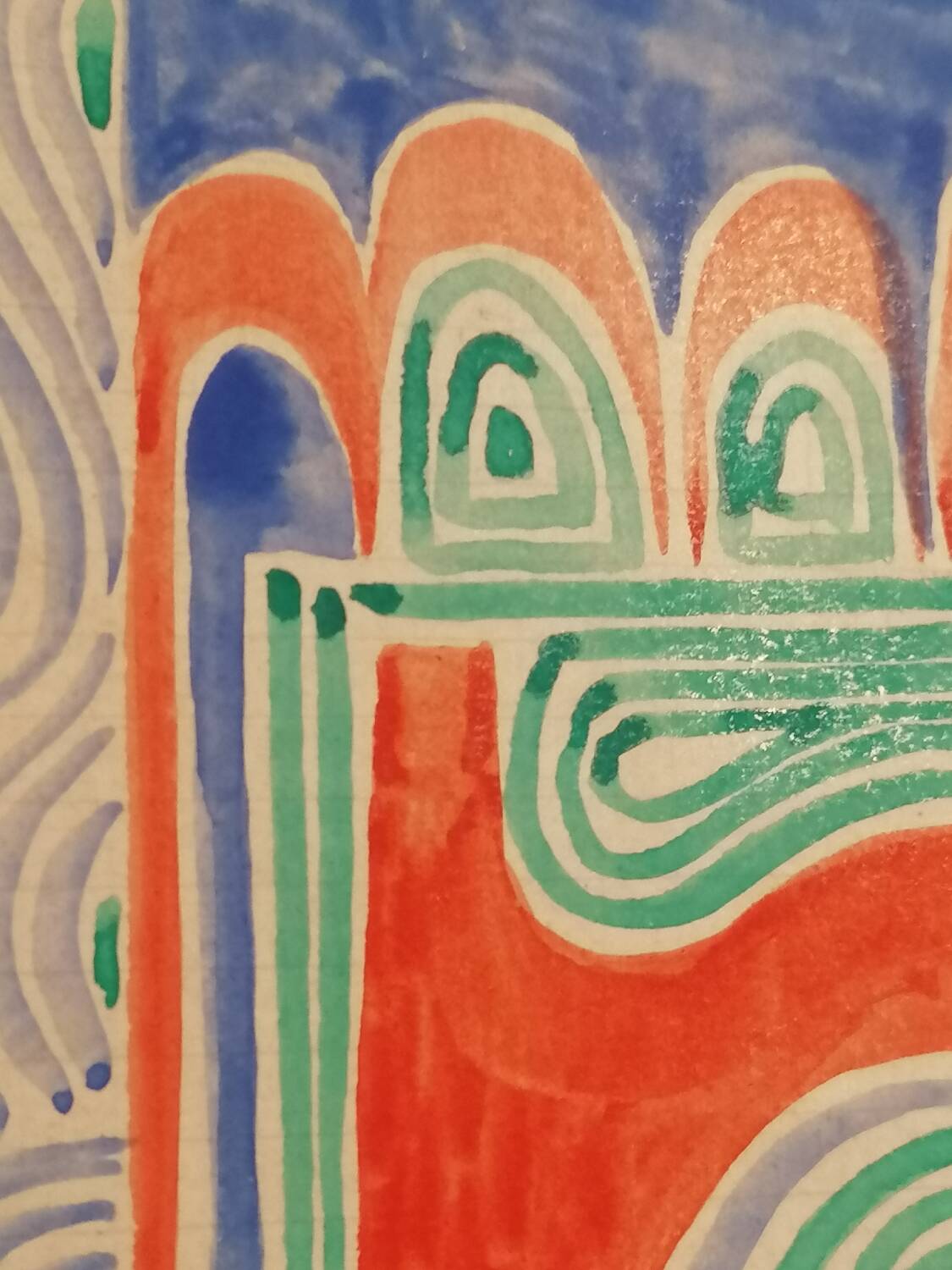 Gouache originale de Sonia DELAUNAY - Étude de tissu - Robert PERRIER