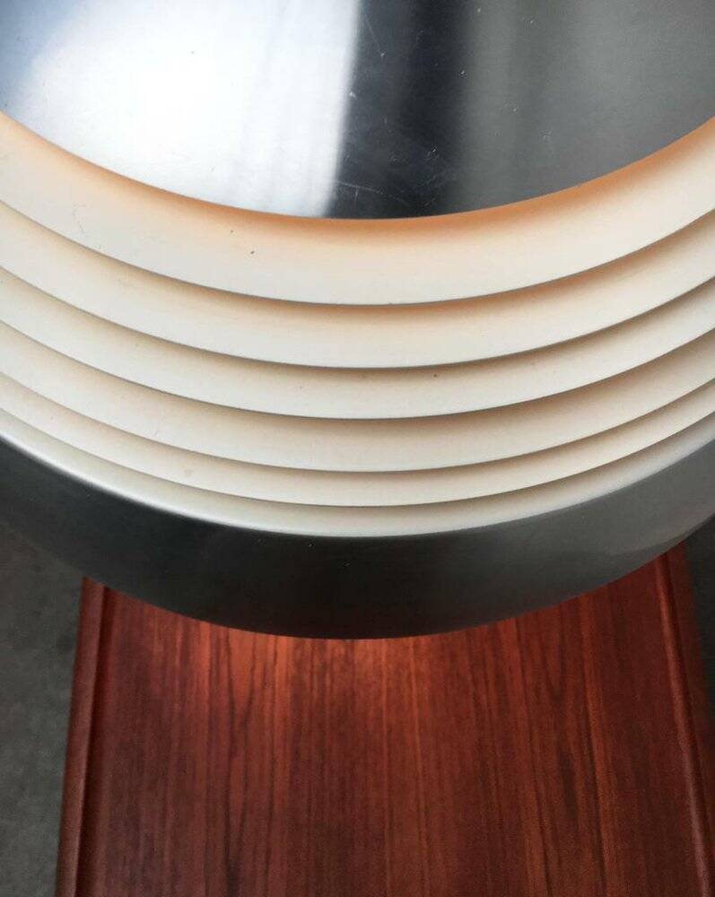 German pendant lamp in aluminium and glass from the Mid-Century space by Doria, 1960s.