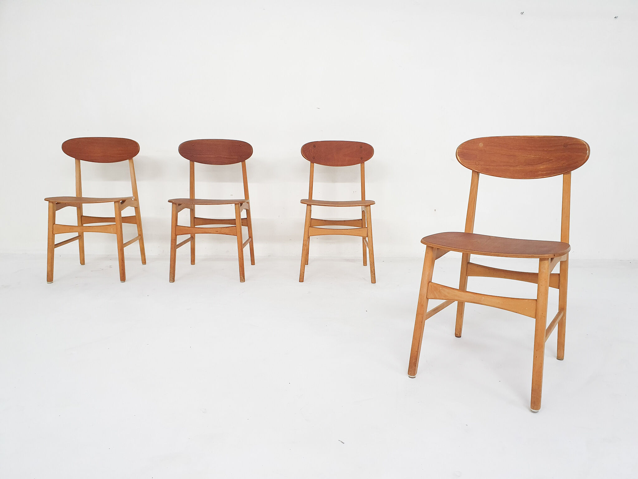 Set of four teak plywood chairs, The Netherlands 1950's