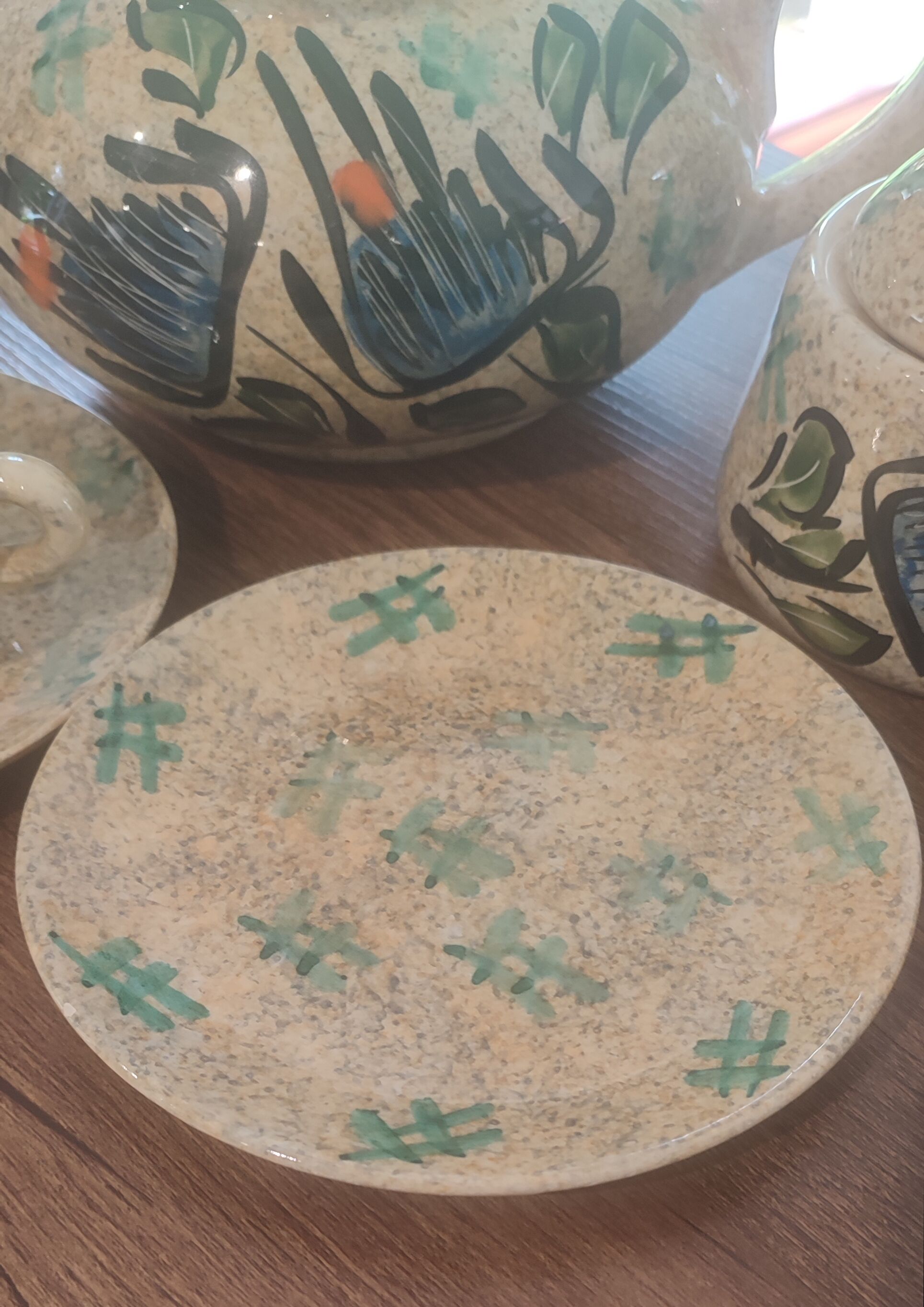 Large ceramic tea service signed Vallauris, vintage 1960.