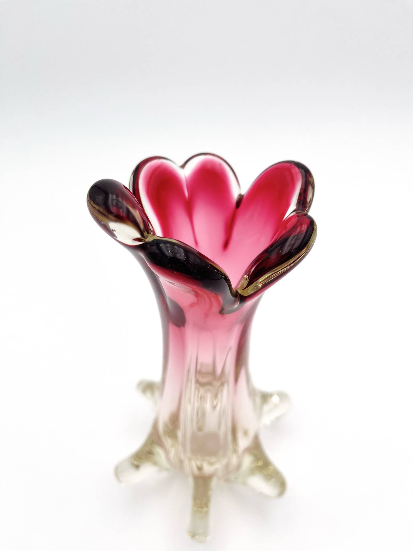 Murano Sommerso Vase Sculpture "Chambord" – Ruby Red & Champagne