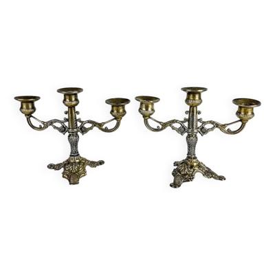 Paire de chandeliers rocaille métal doré