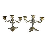 Pair of gilded metal rockery candlesticks