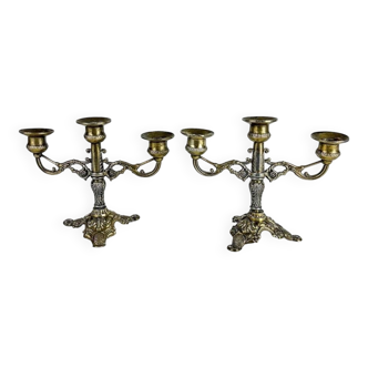 Pair of gilded metal rockery candlesticks