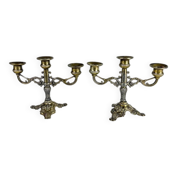 Paire de chandeliers rocaille métal doré
