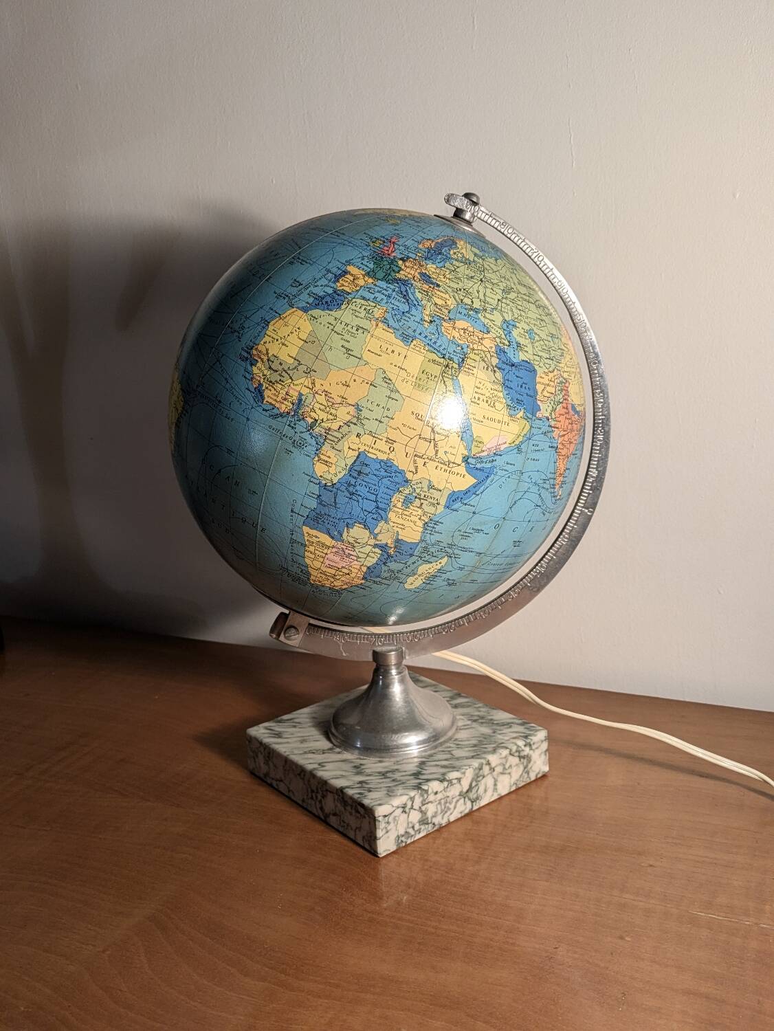 Globe terrestre vintage Taride 1960, marbre & verre