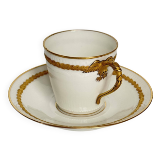 Limoges Porcelain Cup and Saucer | Golden Eagle Handle