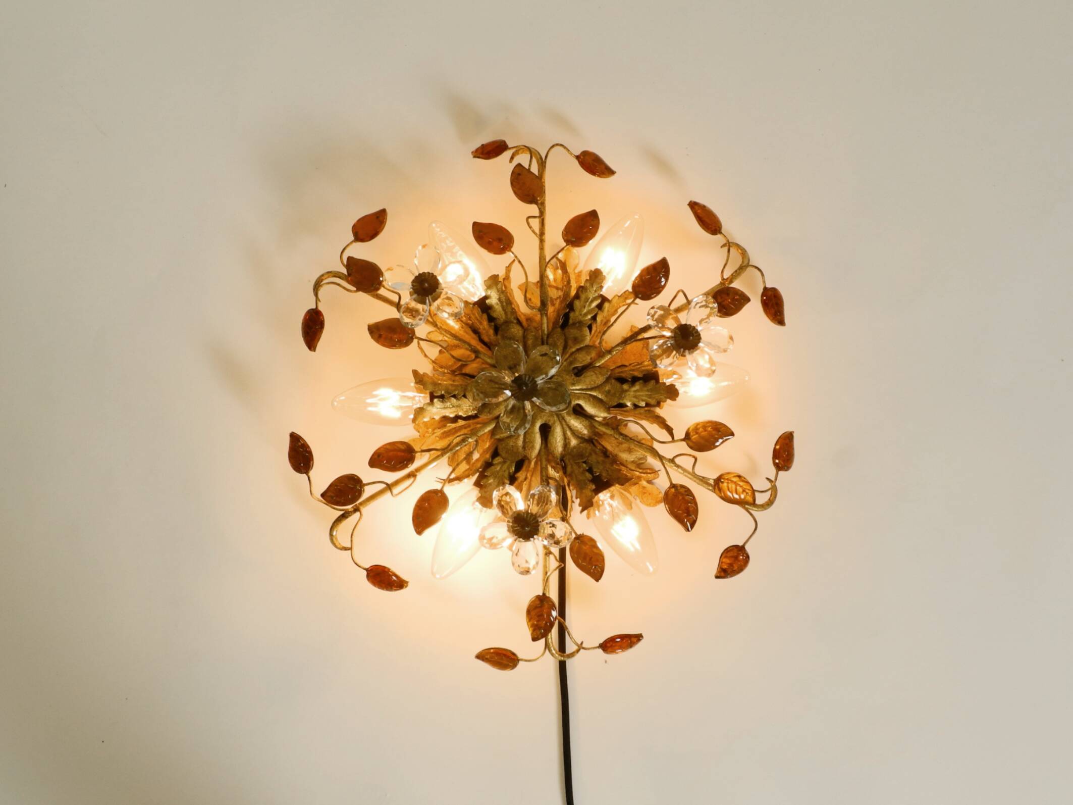 Very beautiful 1960s gold-plated ceiling or wall lamp by Banci Firenze, Ita