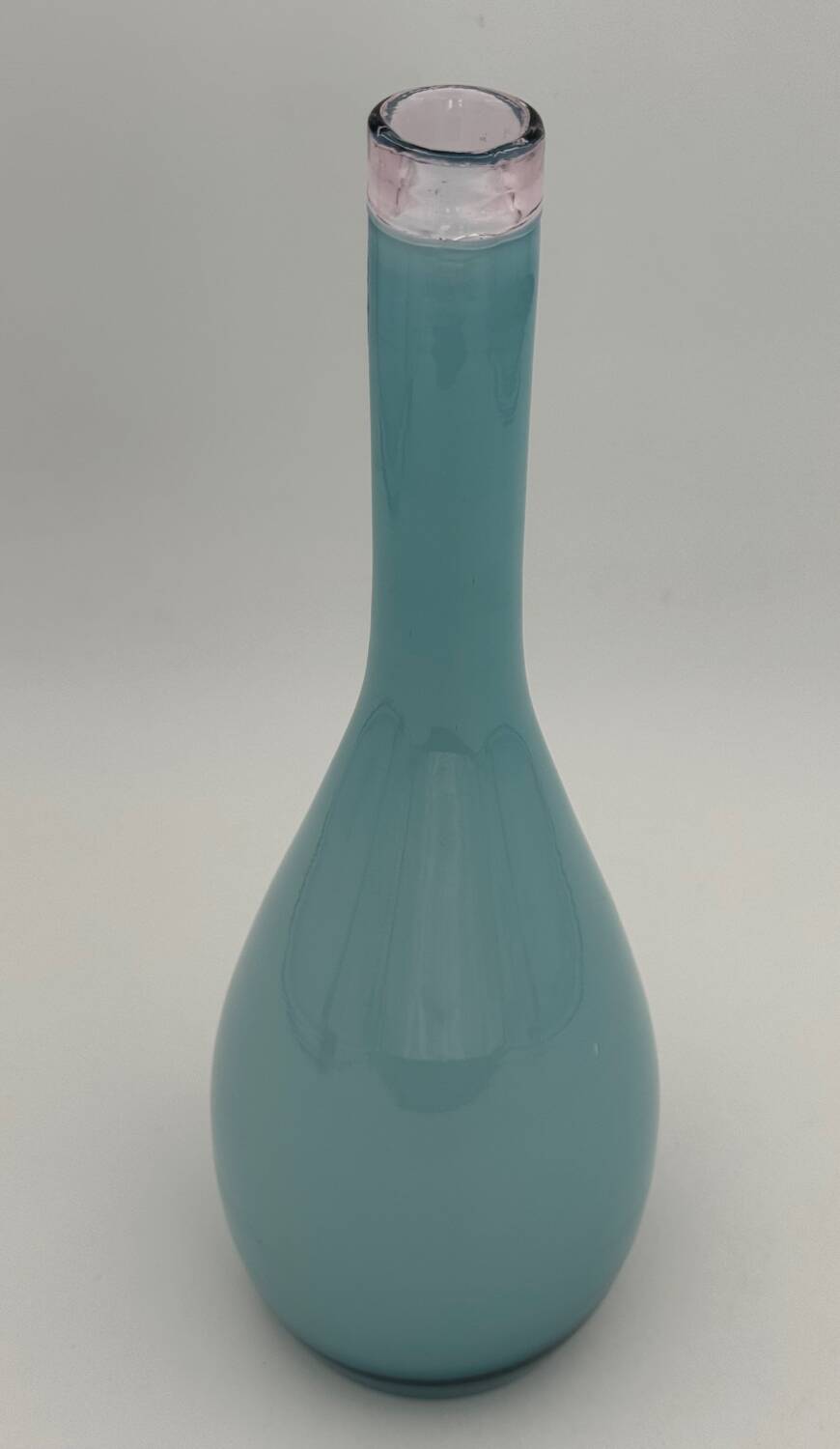 Blue lined glass bottle vase