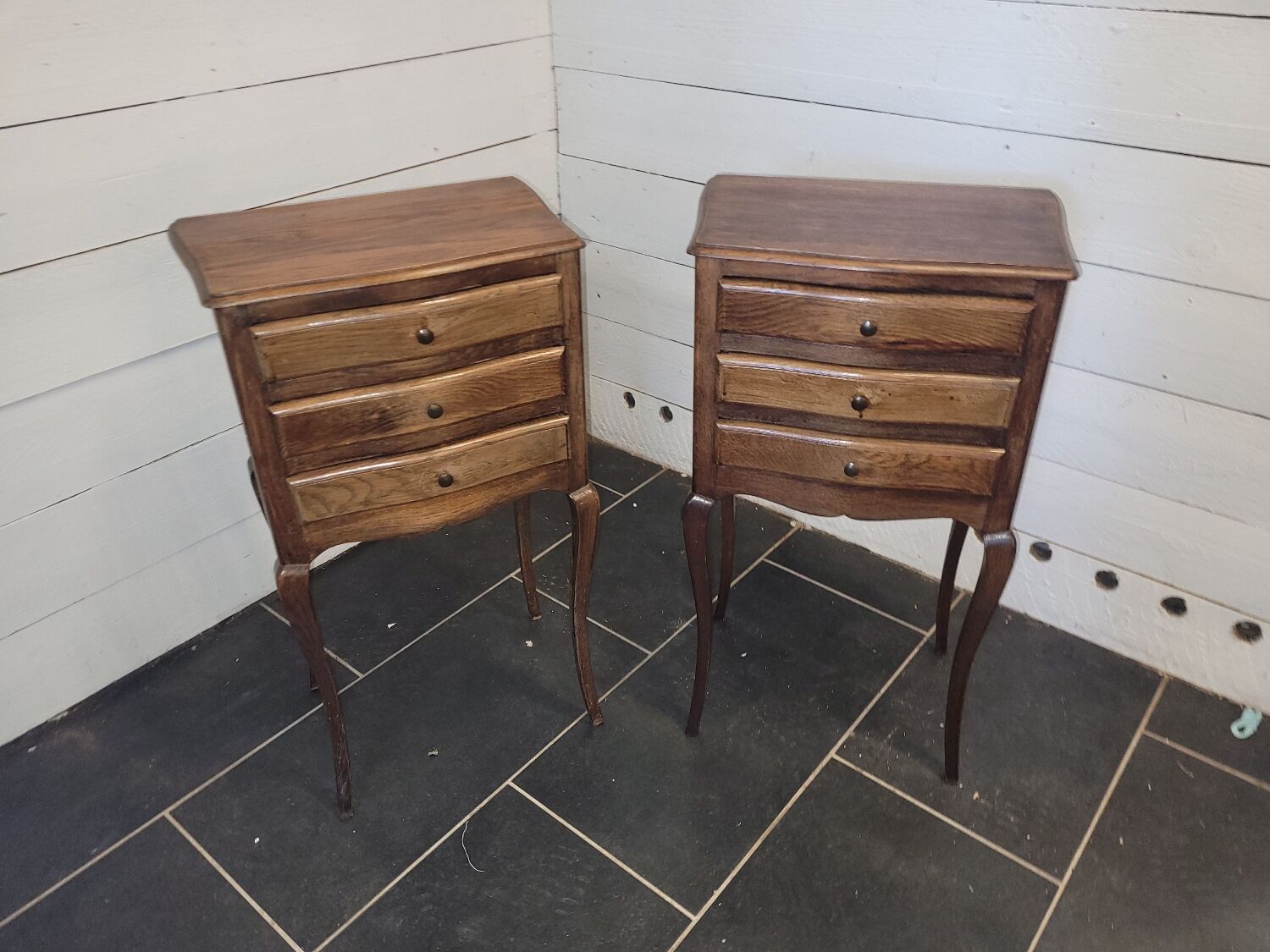 Pair of Louis XV style oak bedside tables