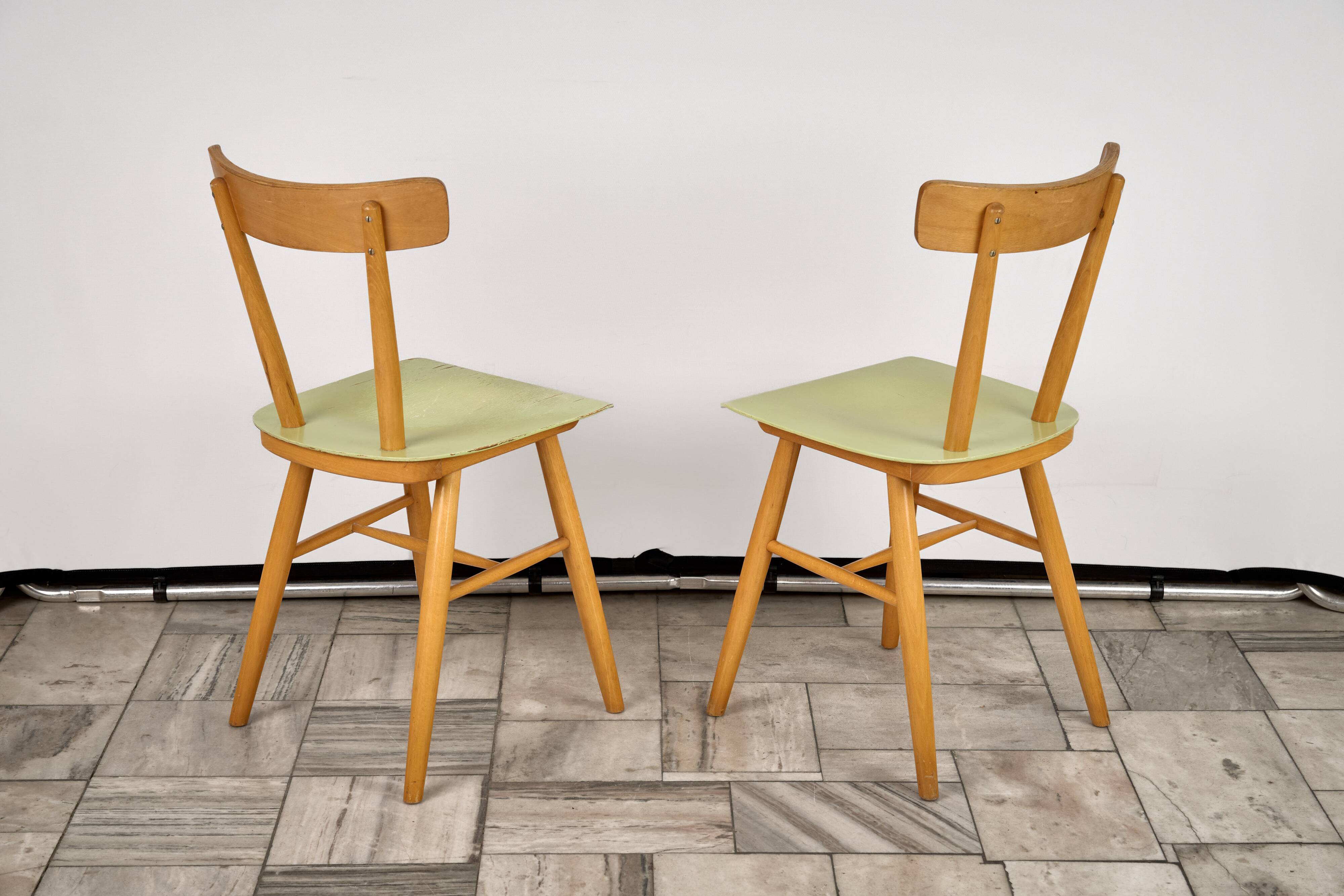 Set of 2 Beech Chairs, 1960s, Czechoslovakia