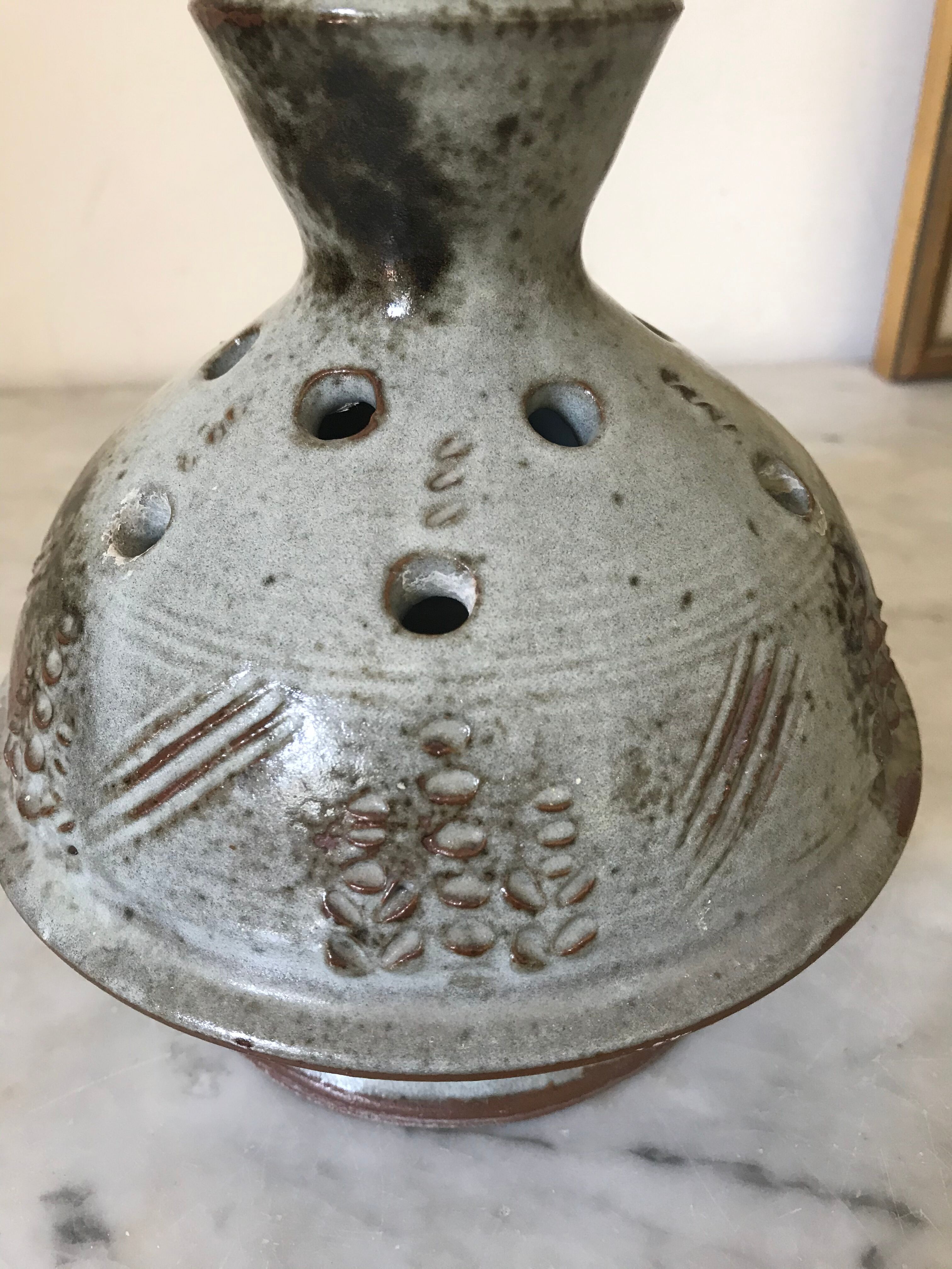 Signed ceramic flower-picker vase