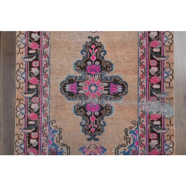 1970s Vintage Turkish Oushak Handmade Wool Cotton Orange Runner Rug 107x319