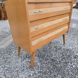 Commode vintage en chêne et cannage des années 60