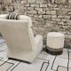 Boucle wool fireside chair and its 1970" vintage pouf