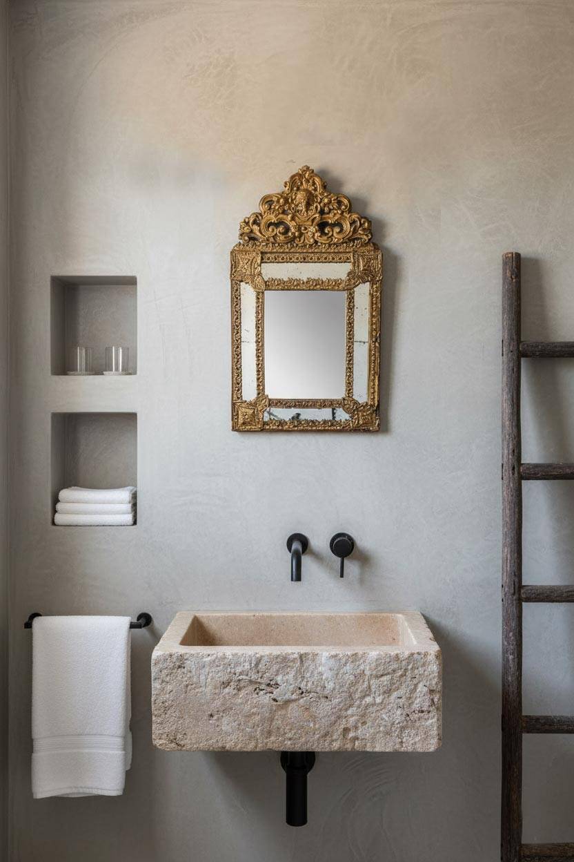 Antique French mirror in repoussé brass with a 19th-century pediment (60*34 cm)
