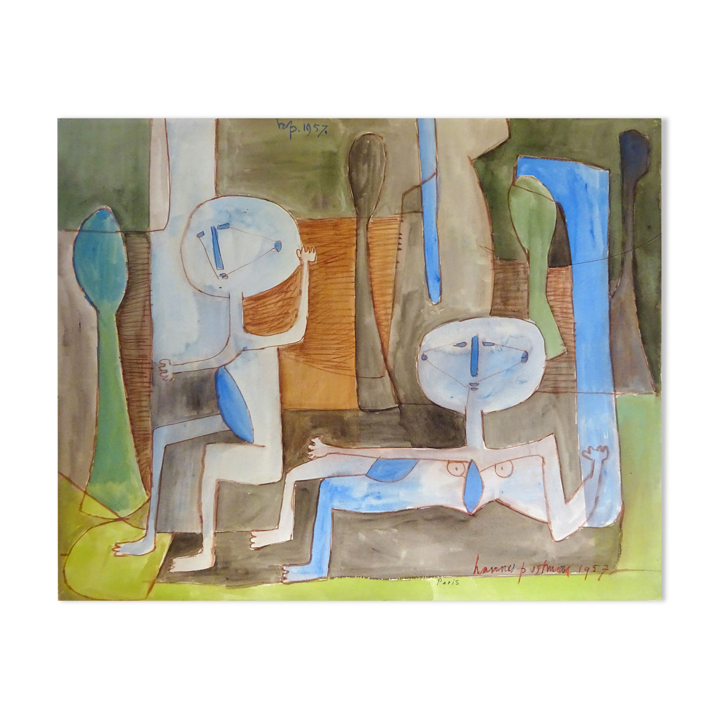 Peinture vintage de style cubiste hollandais, 1957