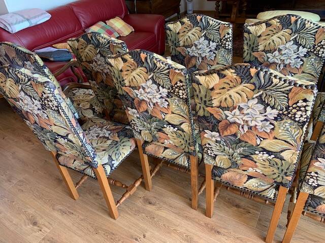 8 chairs and 1 Louis XIII style armchair handmade.
