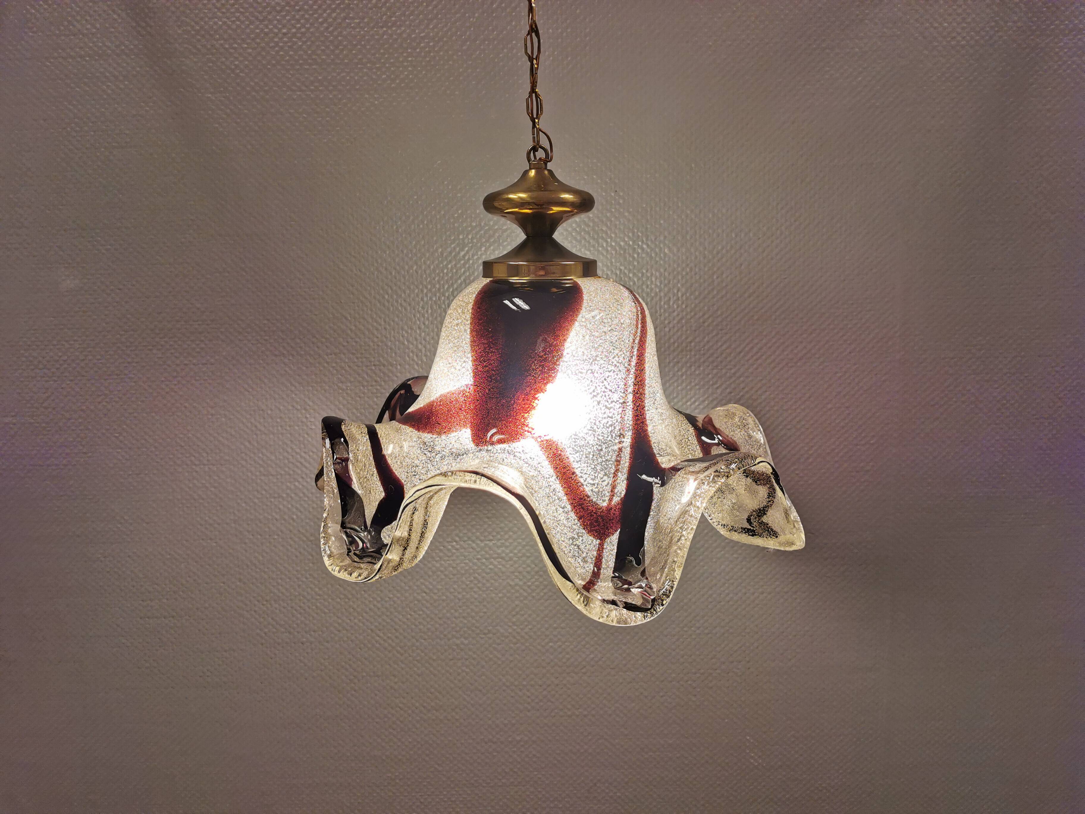 Huge Swedish glass hanging lamp, from Örrefors glassworks with brass top.