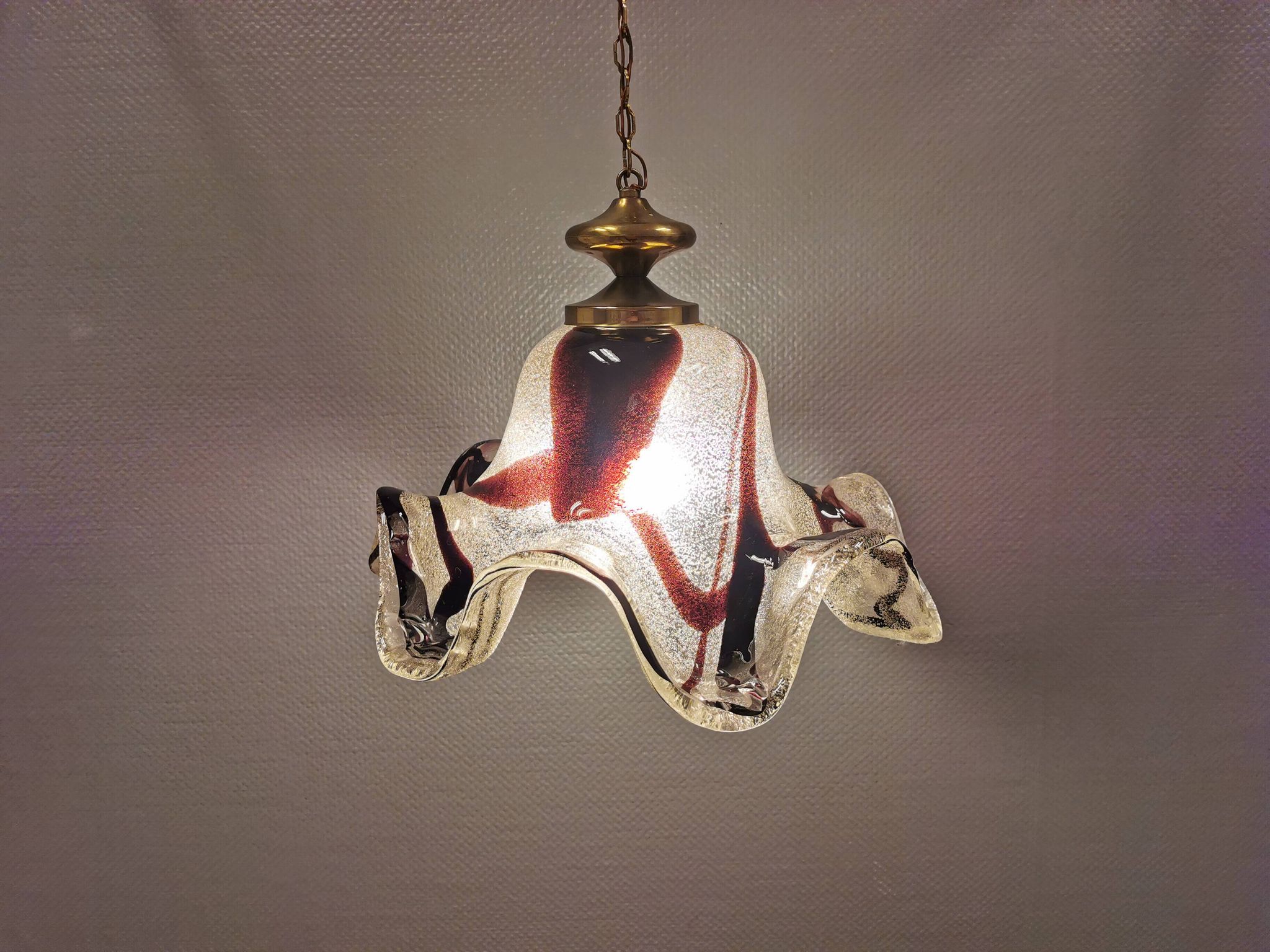Huge Swedish glass hanging lamp, from Örrefors glassworks with brass top.