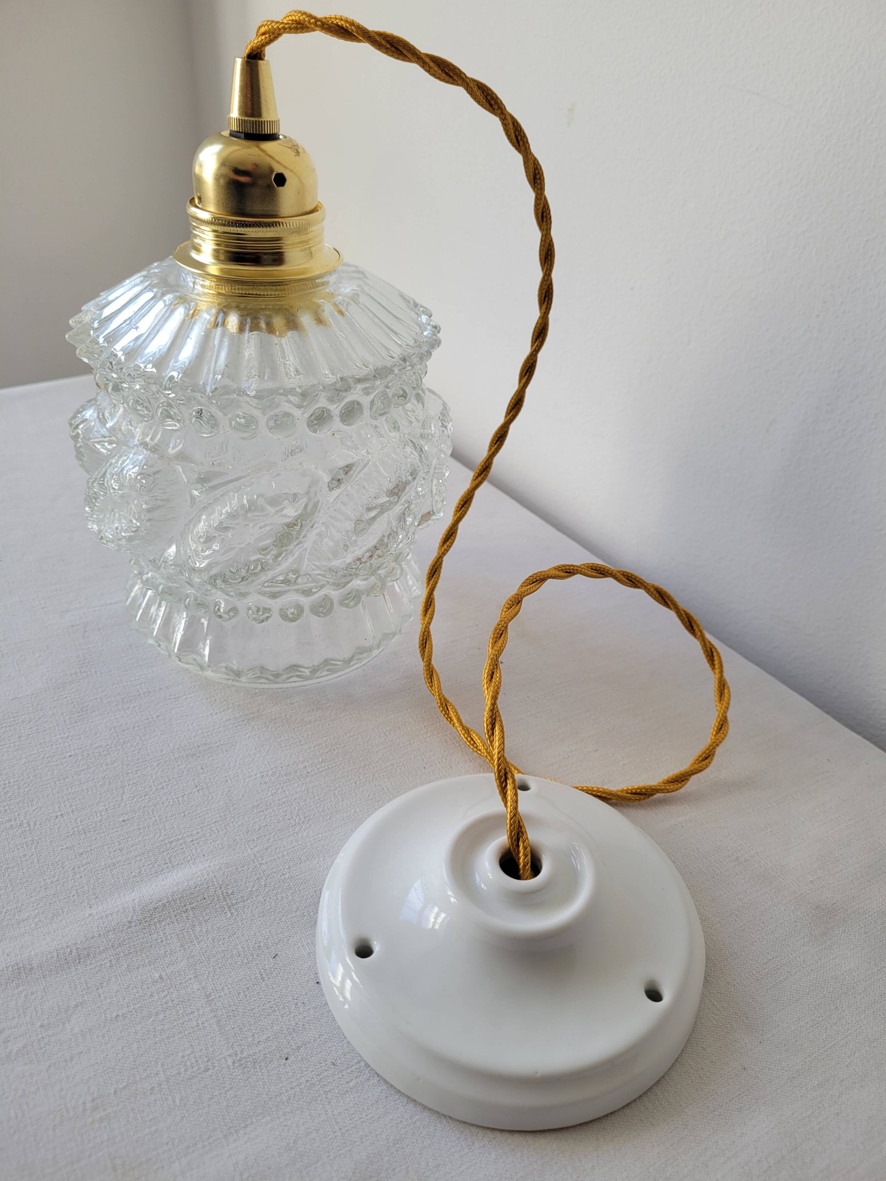 Vintage molded glass pendant light