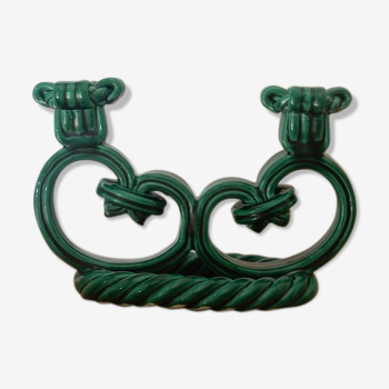 Vallauris France candle holder from the 1960s in green twisted ceramic