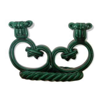 Vallauris France candle holder from the 1960s in green twisted ceramic