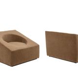 Pair of beige mohair fabric cube armchairs. Contemporary.