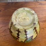 Antique yellow enameled terracotta vase painted decor made in france vintage