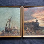 Paire de tableaux impressionnistes Huile sur toile Marine hollandaise