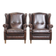 Comfortable and very beautiful set of 2 cow leather wingback armchairs in English style