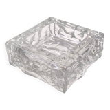 Vintage Square Transparent Molded Thick Glass Ashtray - Trinket Bowl, Italy