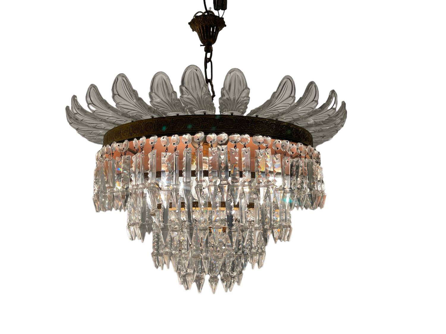 Vintage Bronze Crystal Light Pendant 1950’s
