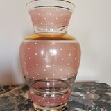 Pink vintage vase, gilded and white plumetis