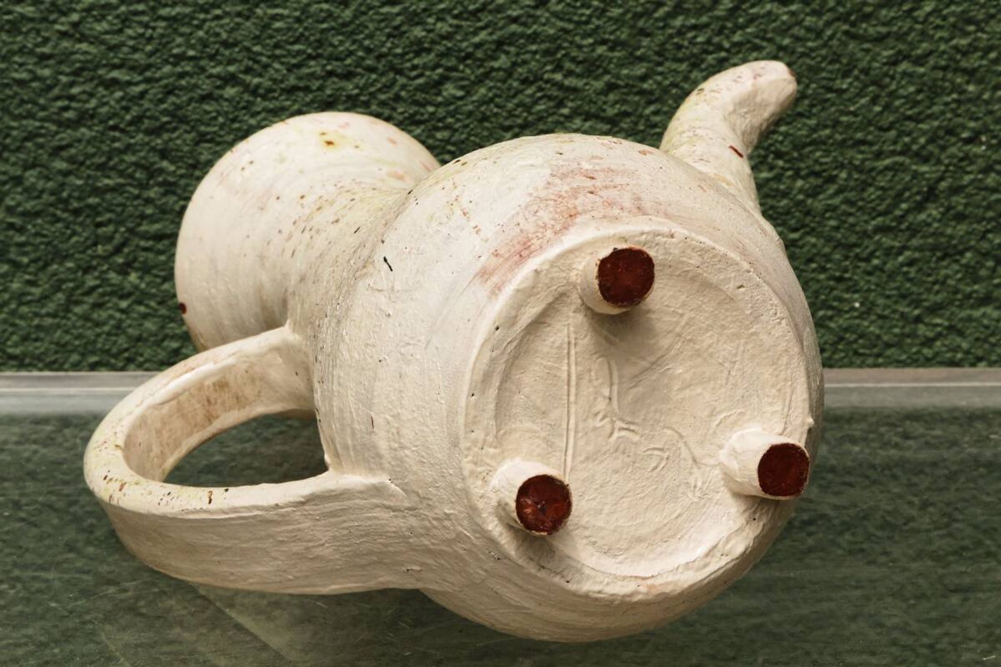 Vessel, jug, signed, 1950s, red terracotta, cream slip.