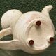 Vessel, jug, signed, 1950s, red terracotta, cream slip.