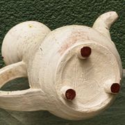 Vessel, jug, signed, 1950s, red terracotta, cream slip.